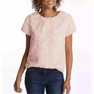 NWT adyson parker XS Cameo Rose Pink Short Sleeve Faux Fur Sherpa Top Shirt NEW